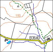 A detailed map of the countryside showing paths and field boundaries